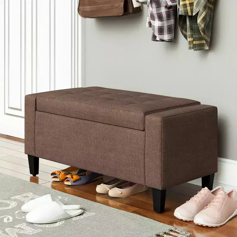 Banc de rangement ottoman en lin HOMCOM avec couvercle relevable, ottoman rectangulaire capitonné pour salon, entrée ou chambre à coucher