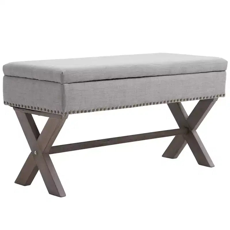 HOMCOM 35.75 Rectangle Fabric Shoe Bench Storage Ottoman with Soft Sponge Cushion, for Living Room, Entryway, or Bedroom, Gray