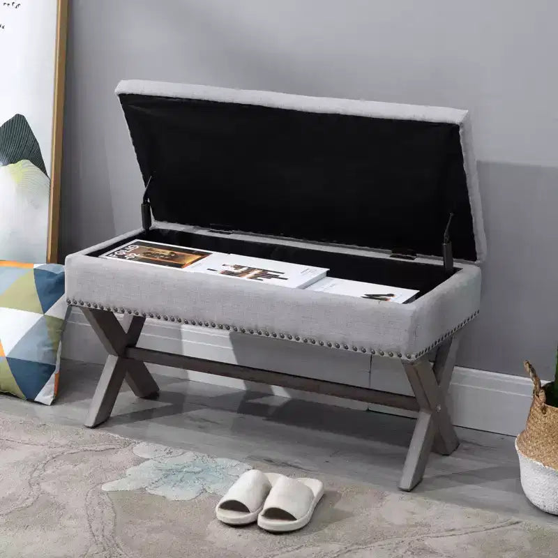 HOMCOM Banc à chaussures rectangulaire en tissu 35,75 po avec coussin en éponge douce, pour salon, entrée ou chambre, gris