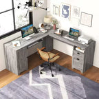 Bureau d'angle en forme de L Costway, table d'écriture, poste de travail avec tiroirs de rangement