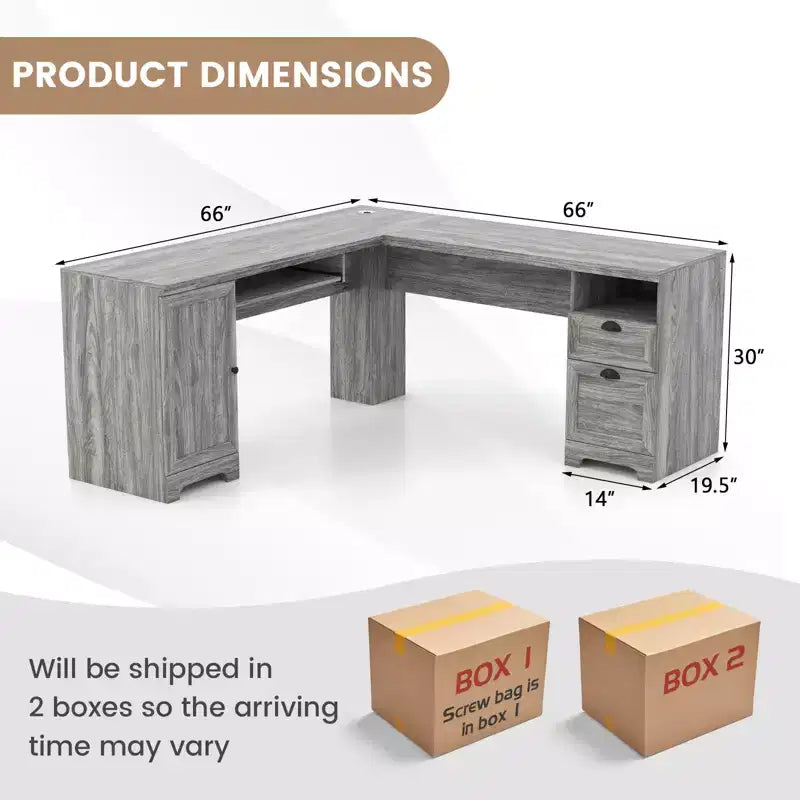 Bureau d'angle en forme de L Costway, table d'écriture, poste de travail avec tiroirs de rangement