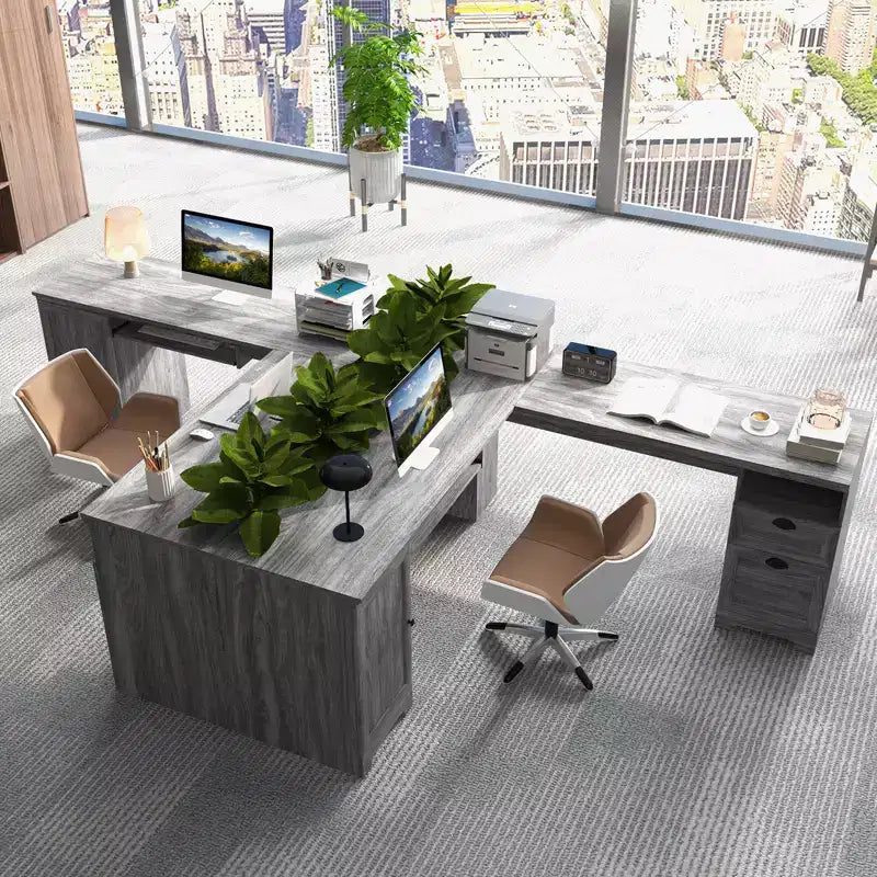 Bureau d'angle en forme de L Costway, table d'écriture, poste de travail avec tiroirs de rangement