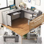 Bureau d'angle en forme de L Costway, table d'écriture, poste de travail avec tiroirs de rangement