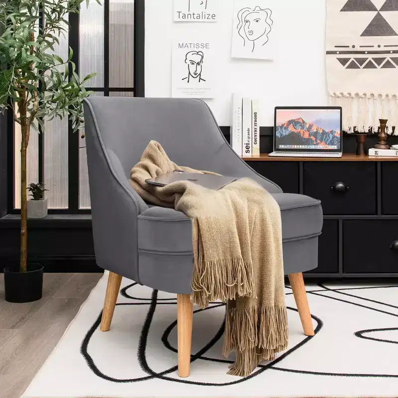 Fauteuil d'appoint Costway en velours, fauteuil simple avec pieds en bois d'hévéa, rose/vert/gris