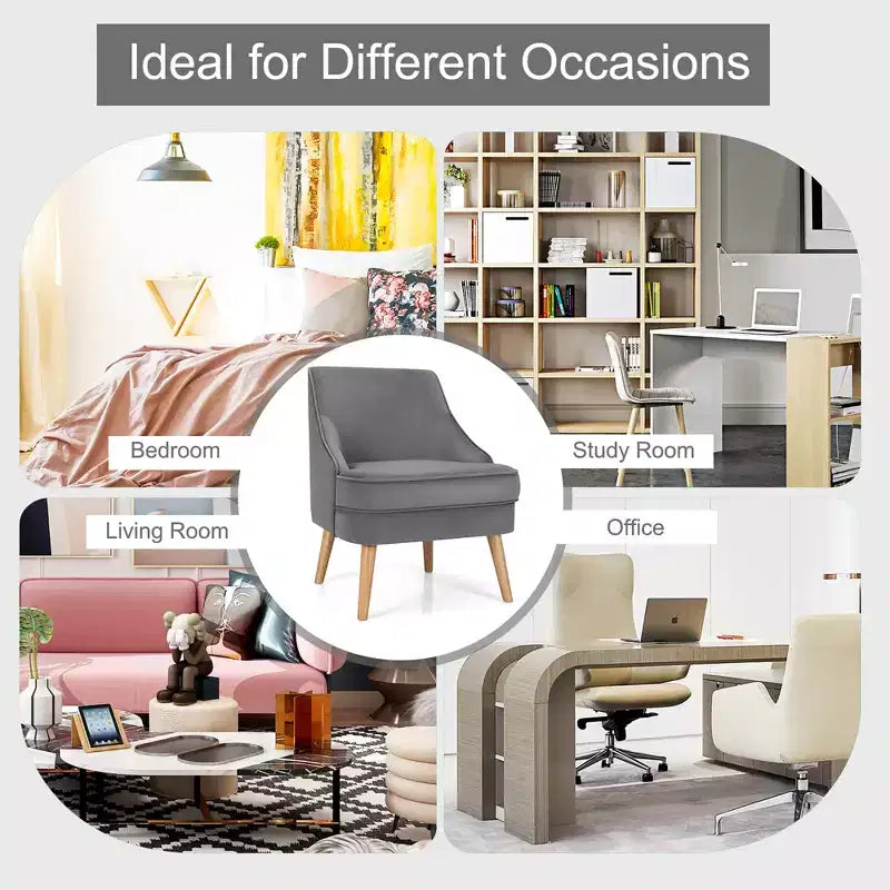 Fauteuil d'appoint Costway en velours, fauteuil simple avec pieds en bois d'hévéa, rose/vert/gris