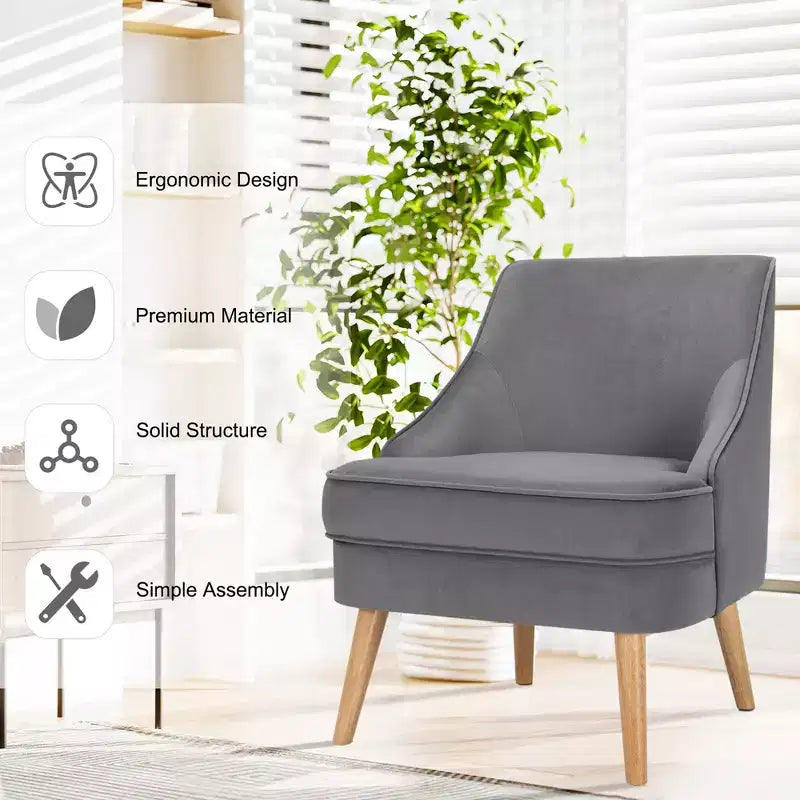 Fauteuil d'appoint Costway en velours, fauteuil simple avec pieds en bois d'hévéa, rose/vert/gris