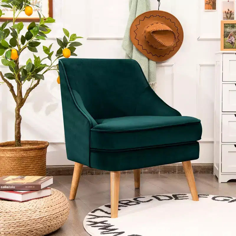 Fauteuil d'appoint Costway en velours, fauteuil simple avec pieds en bois d'hévéa, rose/vert/gris
