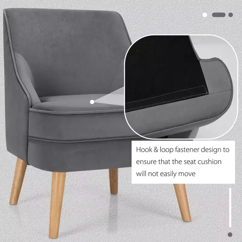 Fauteuil d'appoint Costway en velours, fauteuil simple avec pieds en bois d'hévéa, rose/vert/gris