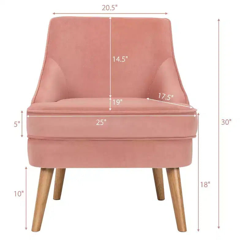 Fauteuil d'appoint Costway en velours, fauteuil simple avec pieds en bois d'hévéa, rose/vert/gris