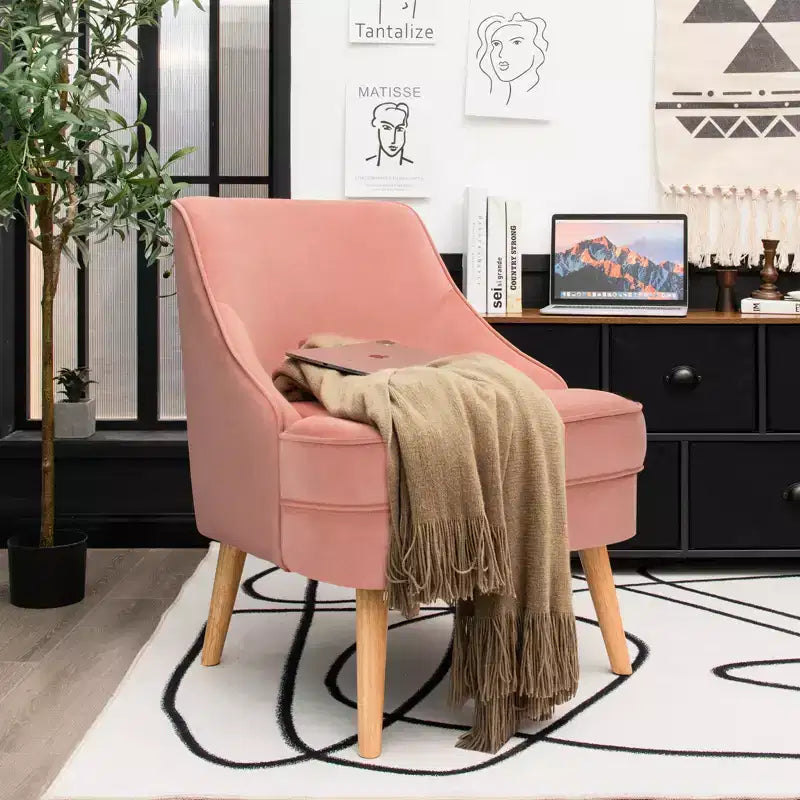Fauteuil d'appoint Costway en velours, fauteuil simple avec pieds en bois d'hévéa, rose/vert/gris