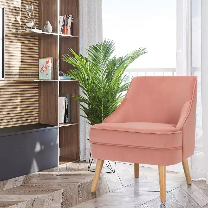 Fauteuil d'appoint Costway en velours, fauteuil simple avec pieds en bois d'hévéa, rose/vert/gris