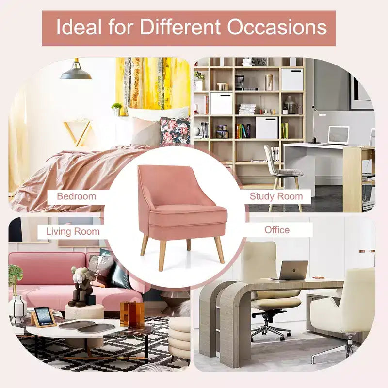 Fauteuil d'appoint Costway en velours, fauteuil simple avec pieds en bois d'hévéa, rose/vert/gris