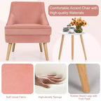 Fauteuil d'appoint Costway en velours, fauteuil simple avec pieds en bois d'hévéa, rose/vert/gris
