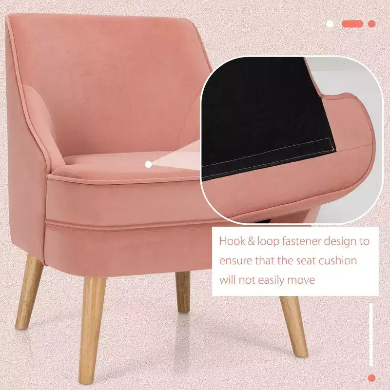 Fauteuil d'appoint Costway en velours, fauteuil simple avec pieds en bois d'hévéa, rose/vert/gris