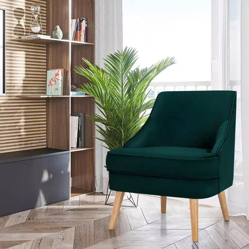 Fauteuil d'appoint Costway en velours, fauteuil simple avec pieds en bois d'hévéa, rose/vert/gris