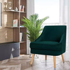 Fauteuil d'appoint Costway en velours, fauteuil simple avec pieds en bois d'hévéa, rose/vert/gris