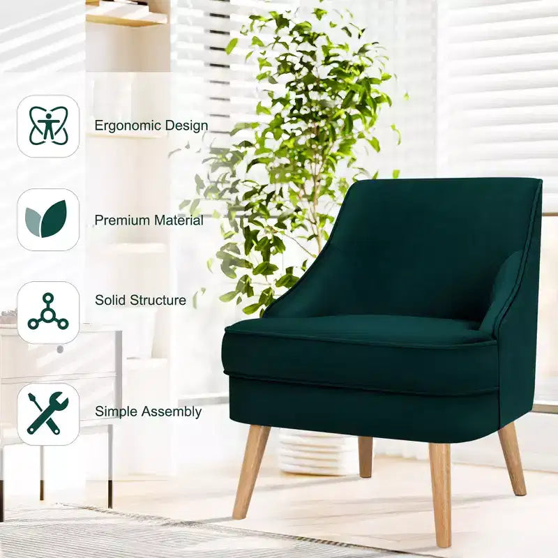 Fauteuil d'appoint Costway en velours, fauteuil simple avec pieds en bois d'hévéa, rose/vert/gris