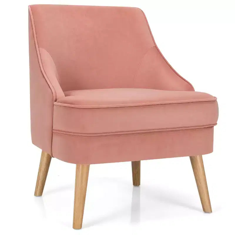 Fauteuil d'appoint Costway en velours, fauteuil simple avec pieds en bois d'hévéa, rose/vert/gris