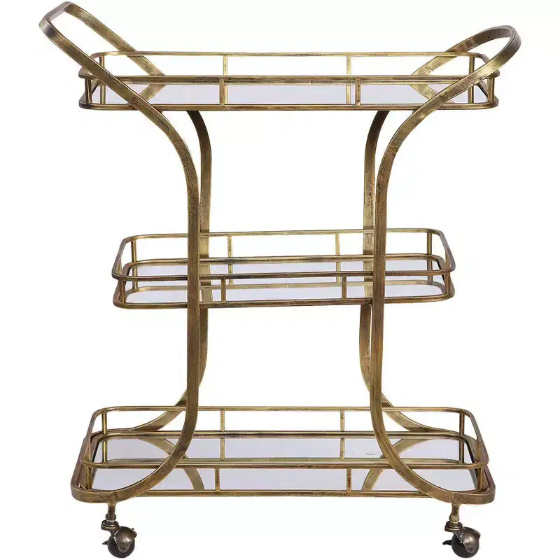 Uttermost Stassi 33 Wide Antiqued Gold Serving Bar Cart
