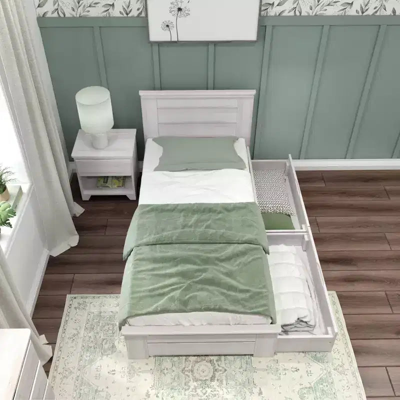 Lit double Max & Lily avec tiroirs de rangement, lit plateforme en bois massif pour enfants