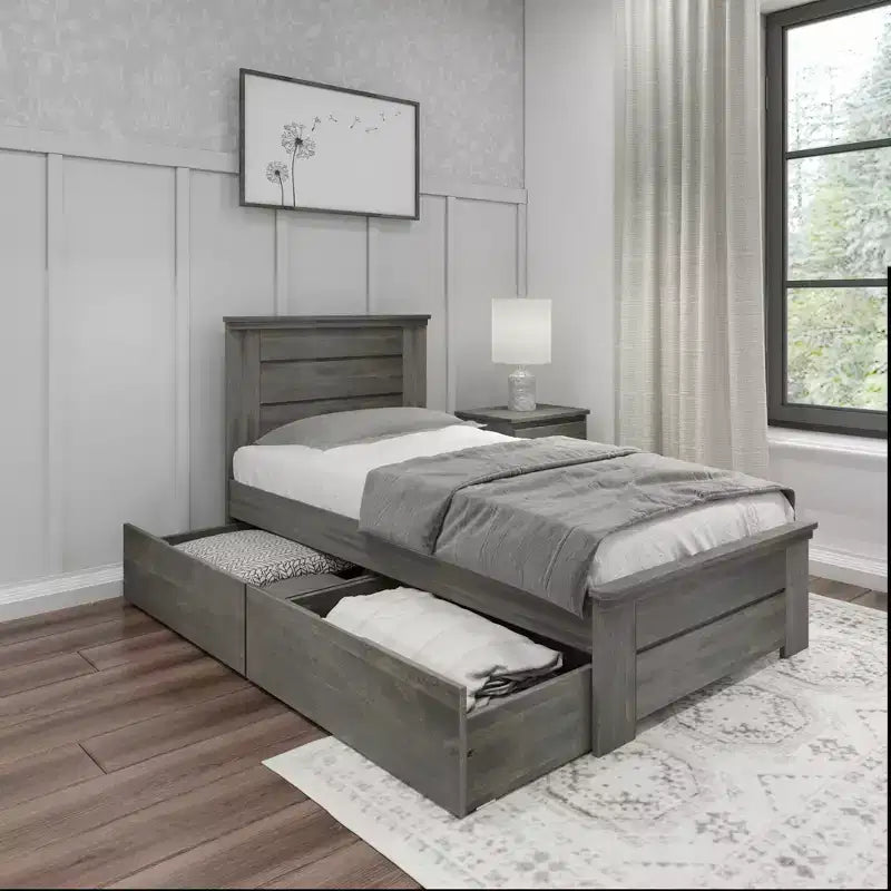 Lit double Max & Lily avec tiroirs de rangement, lit plateforme en bois massif pour enfants