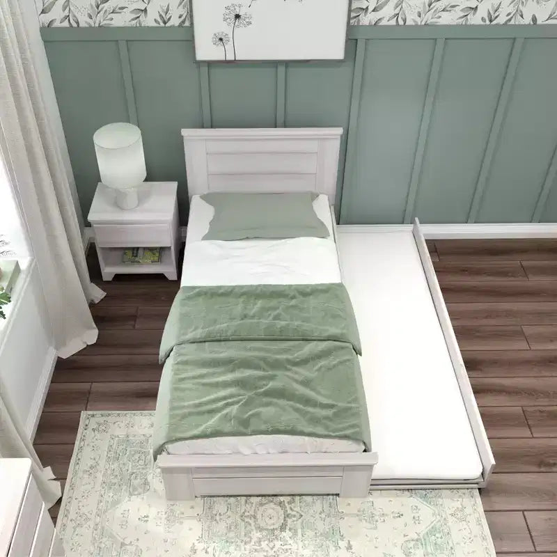 Cadre de lit double Max & Lily avec tête de lit à lattes et lit gigogne, lit plateforme en bois massif