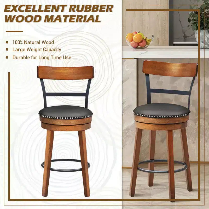Costway Lot de 2/4 tabourets de bar pivotants de 64,8 cm avec pieds en bois d'hévéa