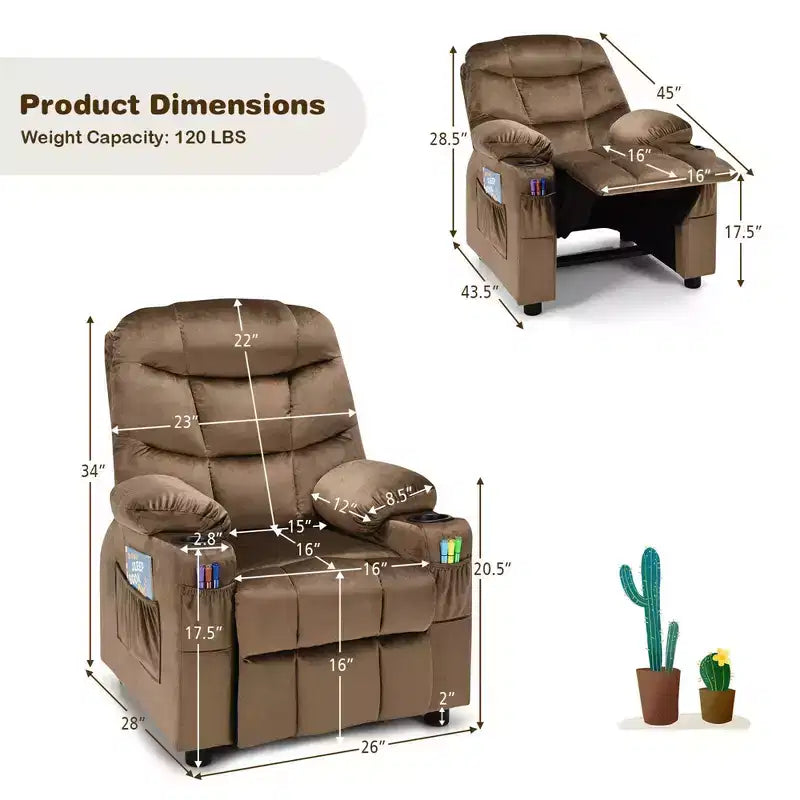 Fauteuil inclinable pour enfants Costway en velours avec porte-gobelet et poche latérale bleu/rose
