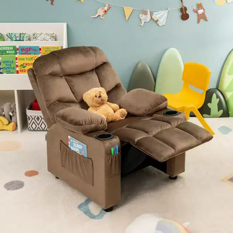 Fauteuil inclinable pour enfants Costway en velours avec porte-gobelet et poche latérale bleu/rose