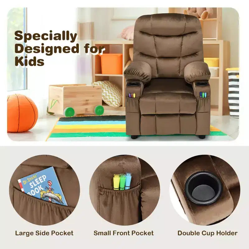 Fauteuil inclinable pour enfants Costway en velours avec porte-gobelet et poche latérale bleu/rose