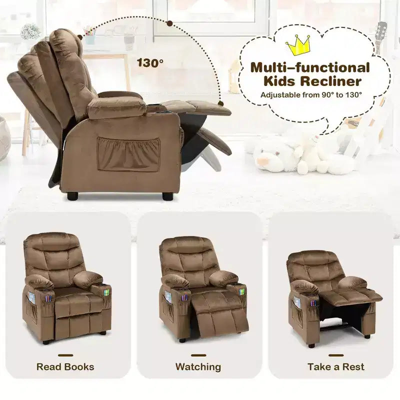 Fauteuil inclinable pour enfants Costway en velours avec porte-gobelet et poche latérale bleu/rose