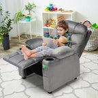 Fauteuil inclinable pour enfants Costway en velours avec porte-gobelet et poche latérale bleu/rose
