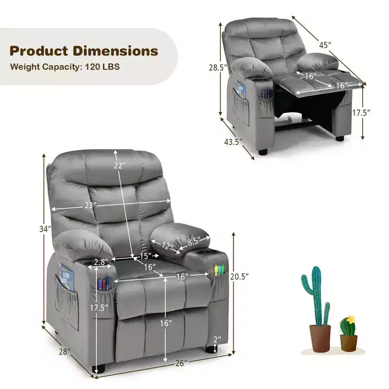 Fauteuil inclinable pour enfants Costway en velours avec porte-gobelet et poche latérale bleu/rose