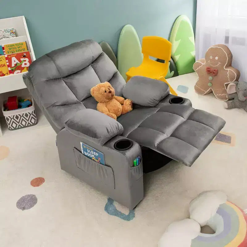 Fauteuil inclinable pour enfants Costway en velours avec porte-gobelet et poche latérale bleu/rose