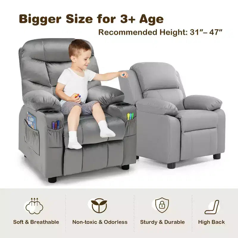 Fauteuil inclinable pour enfants Costway en velours avec porte-gobelet et poche latérale bleu/rose