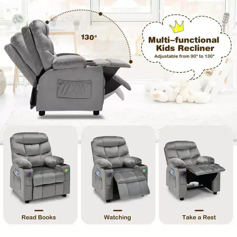 Fauteuil inclinable pour enfants Costway en velours avec porte-gobelet et poche latérale bleu/rose