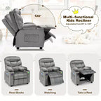 Fauteuil inclinable pour enfants Costway en velours avec porte-gobelet et poche latérale bleu/rose