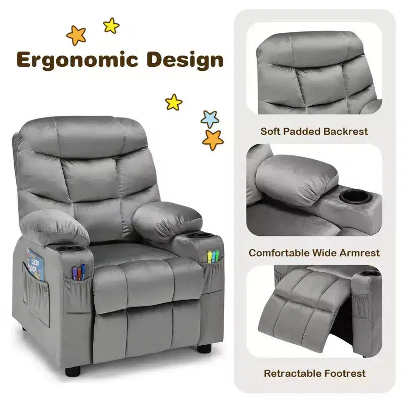 Fauteuil inclinable pour enfants Costway en velours avec porte-gobelet et poche latérale bleu/rose