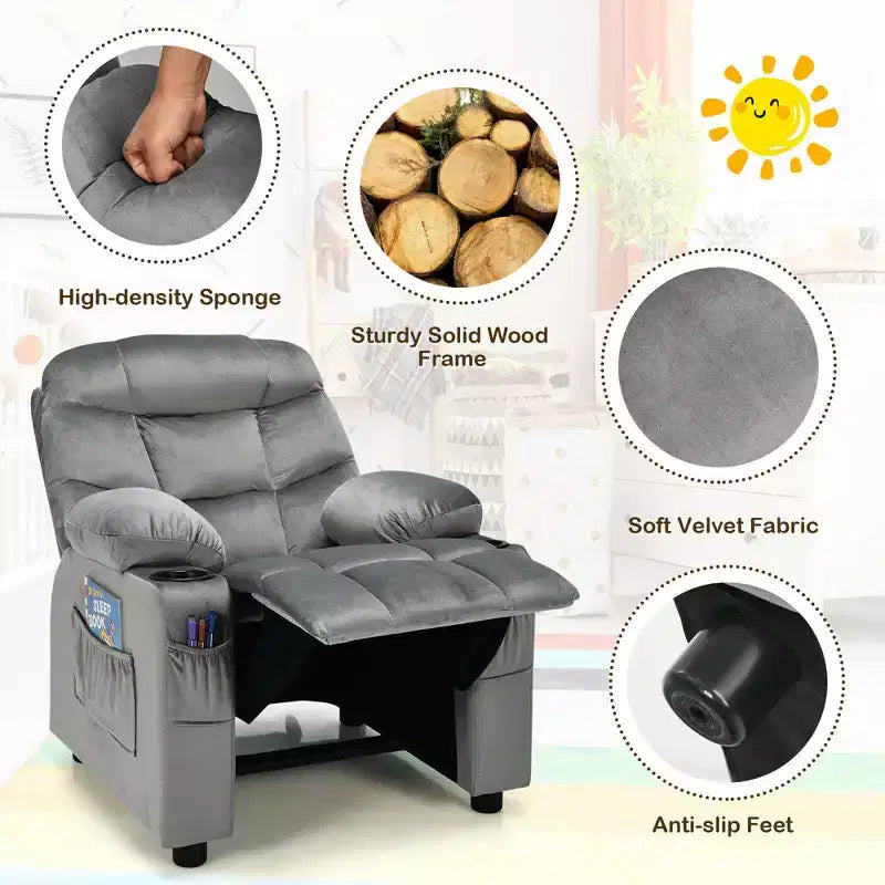 Fauteuil inclinable pour enfants Costway en velours avec porte-gobelet et poche latérale bleu/rose