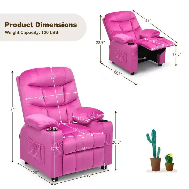 Fauteuil inclinable pour enfants Costway en velours avec porte-gobelet et poche latérale bleu/rose