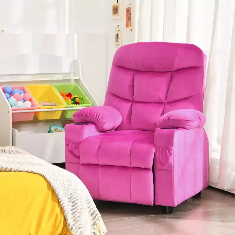 Fauteuil inclinable pour enfants Costway en velours avec porte-gobelet et poche latérale bleu/rose