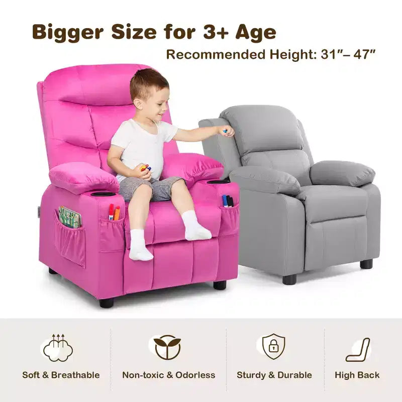 Fauteuil inclinable pour enfants Costway en velours avec porte-gobelet et poche latérale bleu/rose