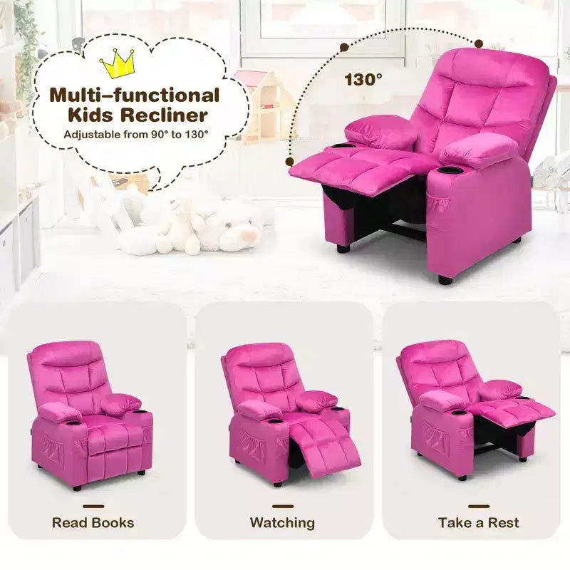 Fauteuil inclinable pour enfants Costway en velours avec porte-gobelet et poche latérale bleu/rose