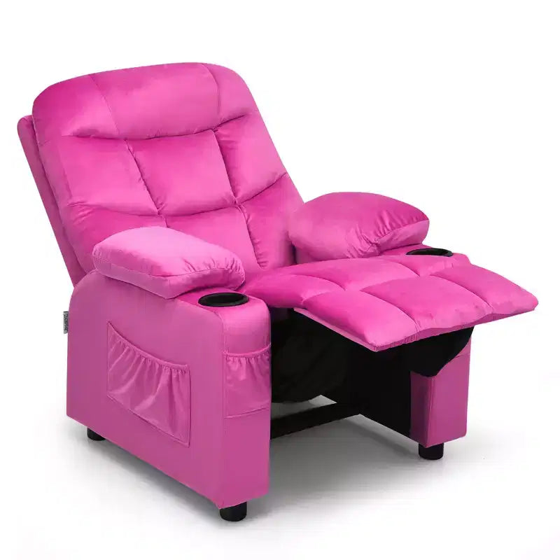 Fauteuil inclinable pour enfants Costway en velours avec porte-gobelet et poche latérale bleu/rose