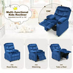 Fauteuil inclinable pour enfants Costway en velours avec porte-gobelet et poche latérale bleu/rose