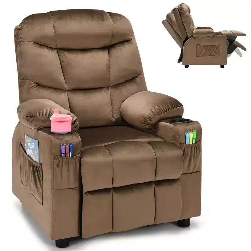 Fauteuil inclinable pour enfants Costway en velours avec porte-gobelet et poche latérale bleu/rose
