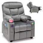 Fauteuil inclinable pour enfants Costway en velours avec porte-gobelet et poche latérale bleu/rose