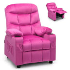 Fauteuil inclinable pour enfants Costway en velours avec porte-gobelet et poche latérale bleu/rose