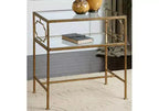 Table d'appoint traditionnelle en fer Uttermost 23 3/4 x 14 avec étagère, feuille d'or antique et verre transparent, pour salon ou chambre.