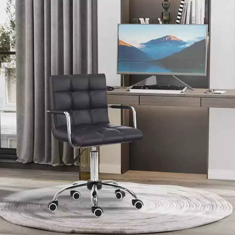Chaise de bureau HOMCOM moderne en cuir PU rembourré, hauteur réglable, roulettes pivotantes à 360°